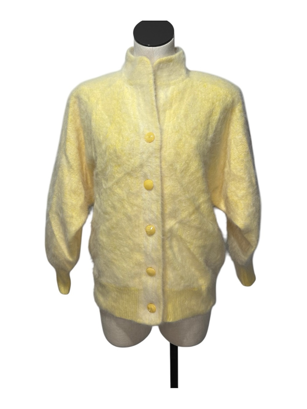 Misook angora blend Soft Yellow Button-Up 80’s Women's Sweater Jacket medium